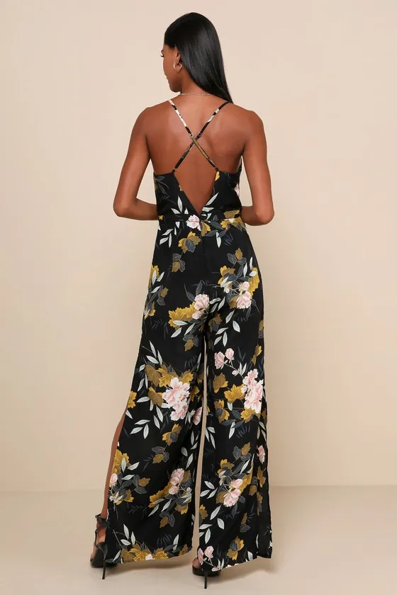 Beautiful Blooms Black Floral Print Wide-Leg Jumpsuit sold by Lulus product image thumbnail 2