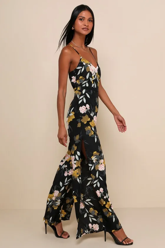 Beautiful Blooms Black Floral Print Wide-Leg Jumpsuit sold by Lulus product image thumbnail 3