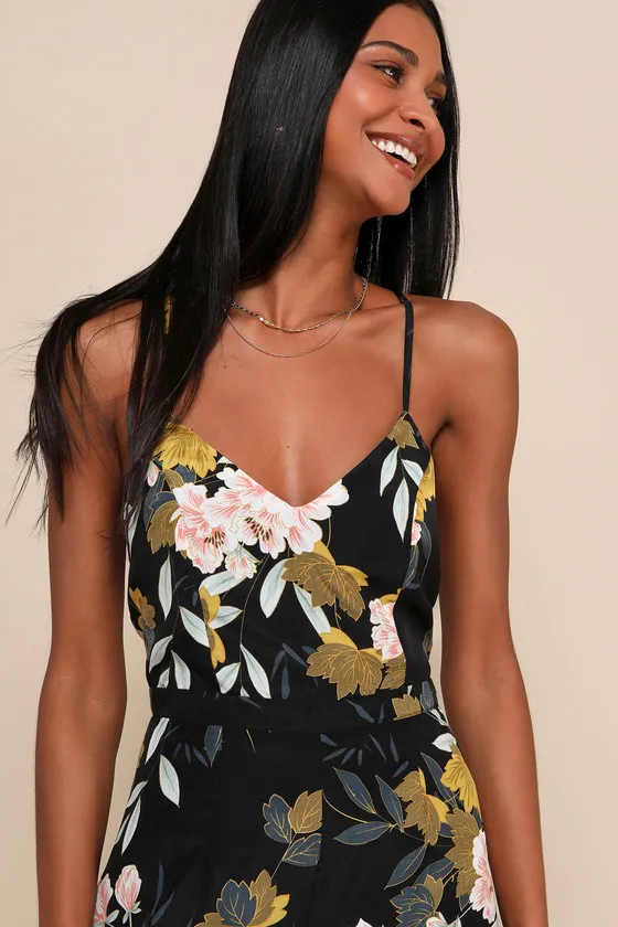 Beautiful Blooms Black Floral Print Wide-Leg Jumpsuit sold by Lulus product image thumbnail 4