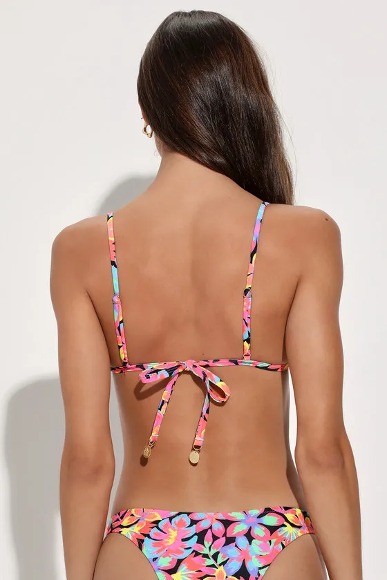 Sweet and Salty Black Multi Floral Triangle Bikini Top sold by Lulus product image thumbnail 3