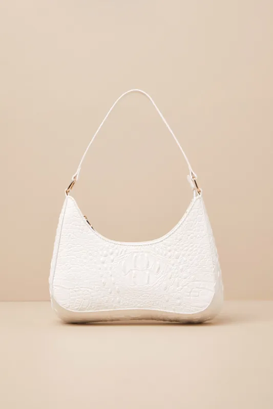 Tallie White Crocodile-Embossed Handbag sold by Lulus