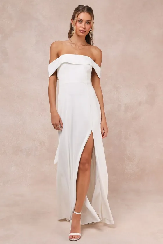 Dose of Love Ivory Satin Off-the-Shoulder Mermaid Maxi Dress sold by Lulus