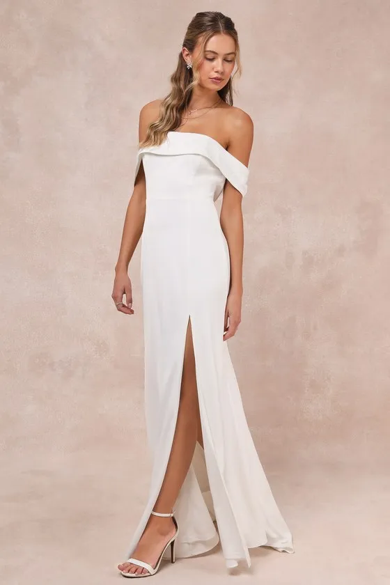 Dose of Love Ivory Satin Off-the-Shoulder Mermaid Maxi Dress sold by Lulus product image thumbnail 3