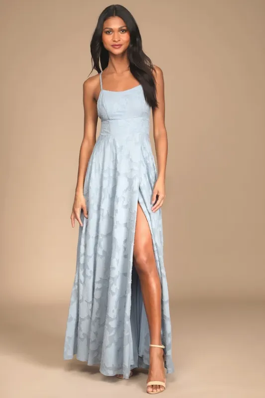 Let There Be Romance Slate Blue Burnout Floral Maxi Dress sold by Lulus