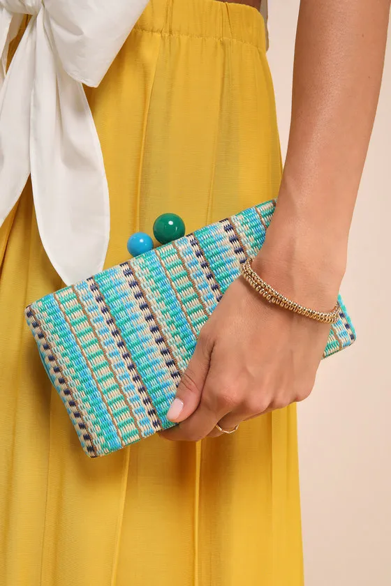 Positano Minaudiere Aqua Blue Multi Woven Hard Case Clutch sold by Lulus