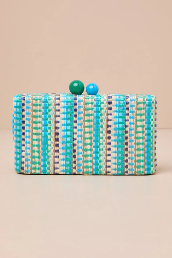 Positano Minaudiere Aqua Blue Multi Woven Hard Case Clutch sold by Lulus product image thumbnail 2