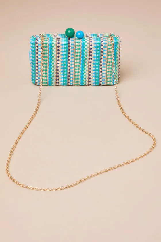 Positano Minaudiere Aqua Blue Multi Woven Hard Case Clutch sold by Lulus product image thumbnail 4
