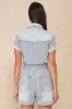 Topanga Light Wash Denim Short Sleeve Collared Romper sold by Lulus