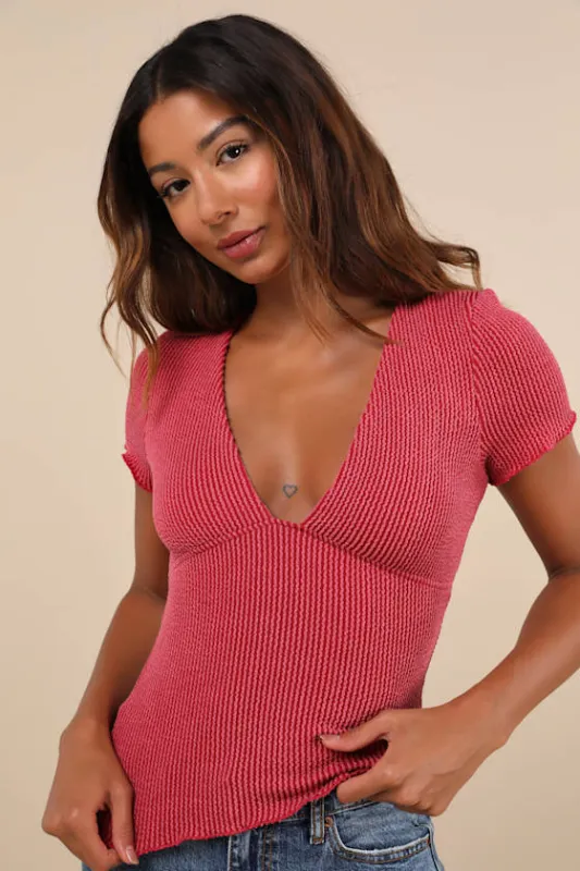Stylish Appeal Berry Pink Textured Short Sleeve Top sold by Lulus