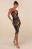 Date Night Beauty Dark Green Floral Print Mesh Ruched Midi Dress sold by Lulus