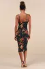 Date Night Beauty Dark Green Floral Print Mesh Ruched Midi Dress sold by Lulus