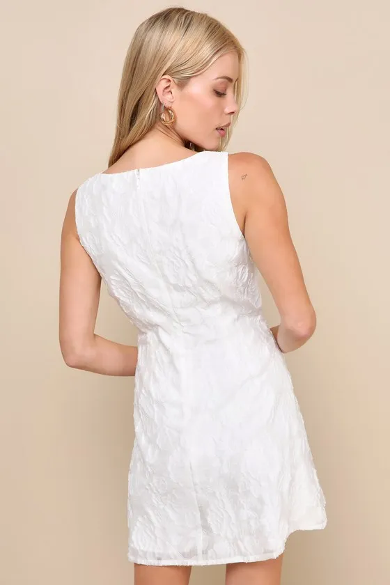 Exquisite Moments White Floral Jacquard Sleeveless Mini Dress sold by Lulus product image thumbnail 3