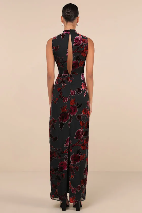 Composed Glamour Black Burnout Velvet Mock Neck Maxi Dress sold by Lulus product image thumbnail 2