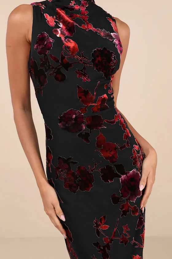 Composed Glamour Black Burnout Velvet Mock Neck Maxi Dress sold by Lulus product image thumbnail 4