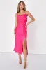 Stunning Radiance Hot Pink Satin Jacquard Cowl Midi Dress sold by Lulus