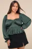 Sophisticate Dark Green Satin Ruched Long Sleeve Top sold by Lulus