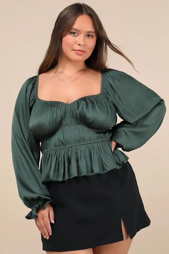 Sophisticate Dark Green Satin Ruched Long Sleeve Top sold by Lulus product image thumbnail 3