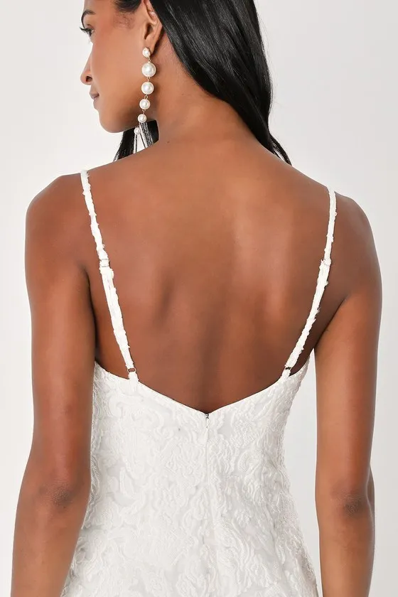 Moonlight Moments White Floral Jacquard Backless Mini Dress sold by Lulus product image thumbnail 4