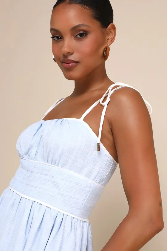 Charmingly Adorable Blue Tie-Strap Midi Dress With Pockets sold by Lulus product image thumbnail 2