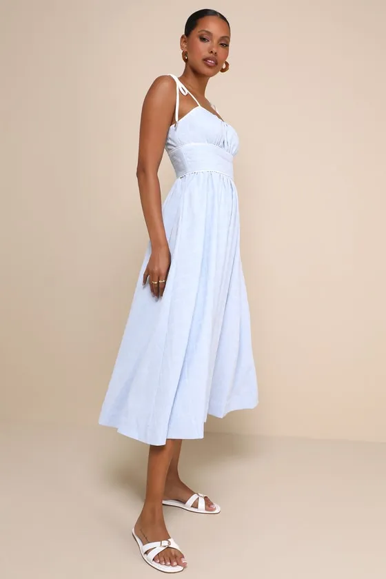 Charmingly Adorable Blue Tie-Strap Midi Dress With Pockets sold by Lulus product image thumbnail 3