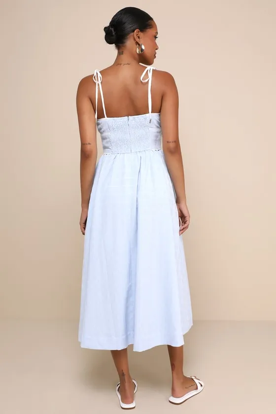 Charmingly Adorable Blue Tie-Strap Midi Dress With Pockets sold by Lulus product image thumbnail 4