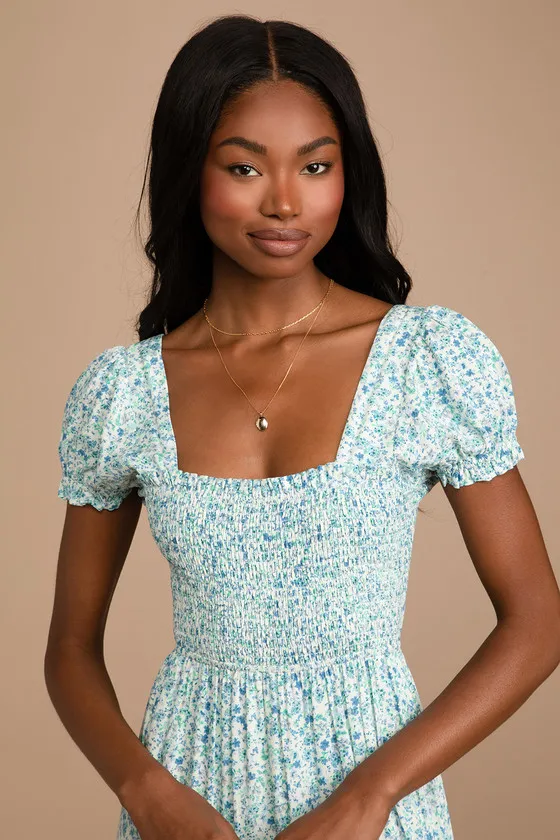 Ready to Bloom Ivory Floral Print Smocked Tiered Maxi Dress sold by Lulus product image thumbnail 2