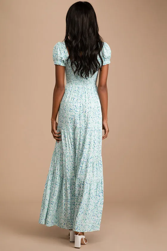 Ready to Bloom Ivory Floral Print Smocked Tiered Maxi Dress sold by Lulus product image thumbnail 4
