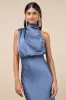 Distinctive Charm Slate Blue Satin Asymmetrical Midi Dress sold by Lulus