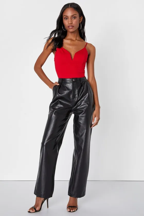 Check Your Vibe Black Vegan Leather High Rise Pants sold by Lulus