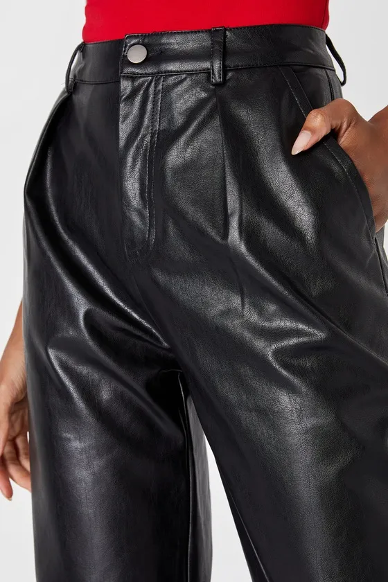 Check Your Vibe Black Vegan Leather High Rise Pants sold by Lulus product image thumbnail 4
