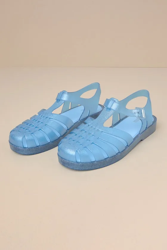 Possession Glitter Blue Jelly Strappy Buckle Sandals sold by Lulus product image thumbnail 2