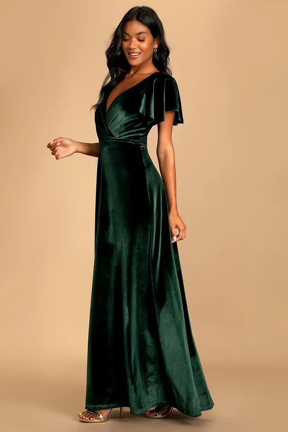 Absolutely Amazed Emerald Green Velvet Flutter Sleeve Maxi Dress sold by Lulus product image thumbnail 3