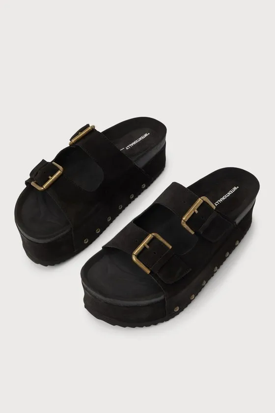 Cooper Black Suede Leather Platform Slide Sandals sold by Lulus