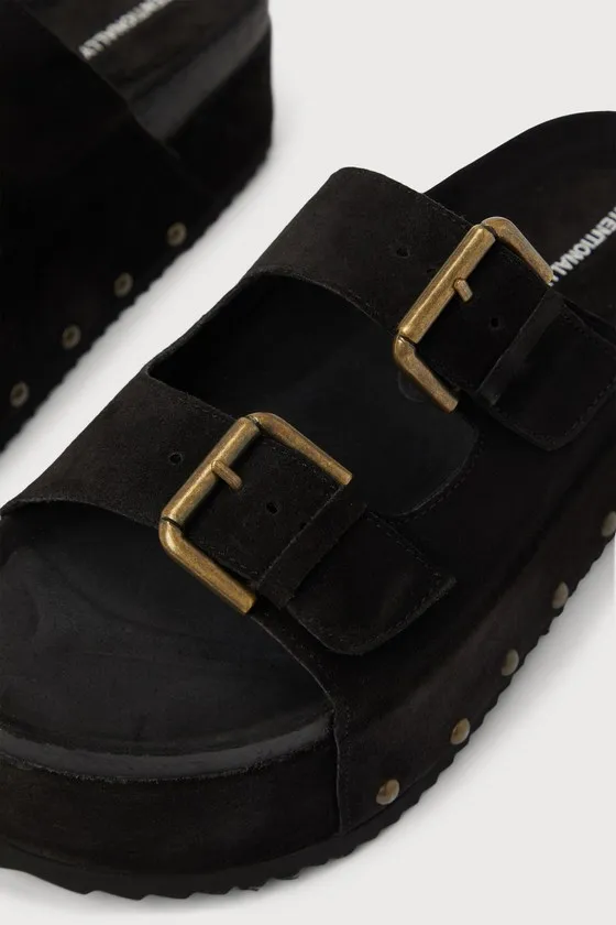 Cooper Black Suede Leather Platform Slide Sandals sold by Lulus product image thumbnail 4