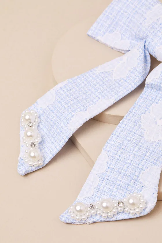 Rodeo Blue Tweed Pearl Rhinestone Hair Bow Barrette sold by Lulus product image thumbnail 2