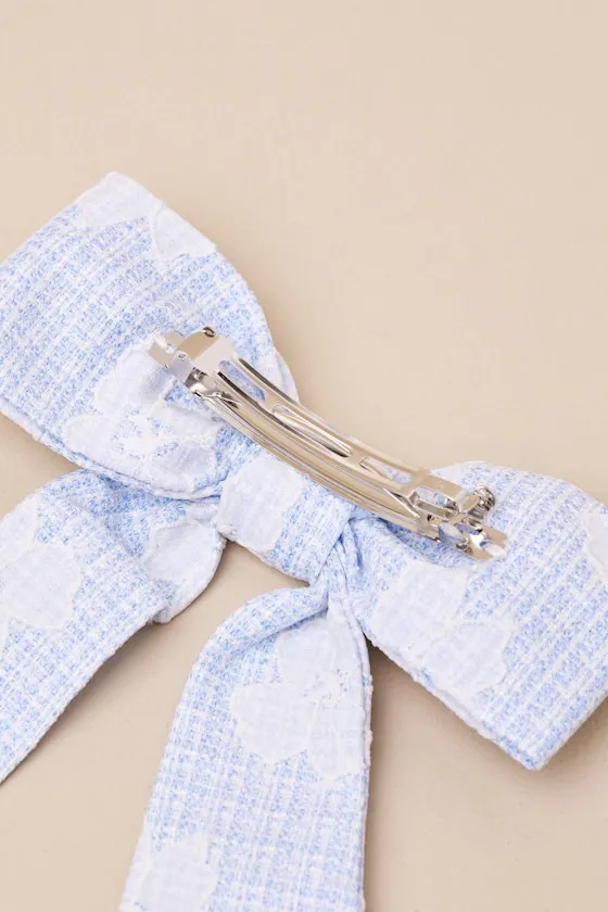 Rodeo Blue Tweed Pearl Rhinestone Hair Bow Barrette sold by Lulus product image thumbnail 4