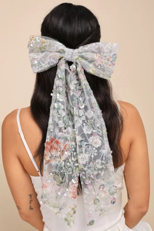 Whimsical Mood Ivory Multi Embroidered Oversized Bow Hair Clip sold by Lulus