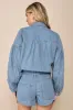 Zodiac Medium Wash Chambray Balloon Sleeve Button-Front Romper sold by Lulus