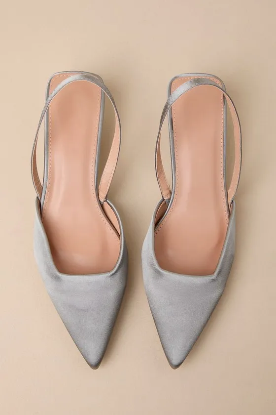 Marvana Light Grey Satin Pointed-Toe Slingback Pumps sold by Lulus product image thumbnail 3