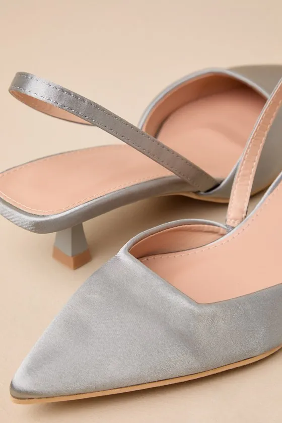 Marvana Light Grey Satin Pointed-Toe Slingback Pumps sold by Lulus product image thumbnail 4