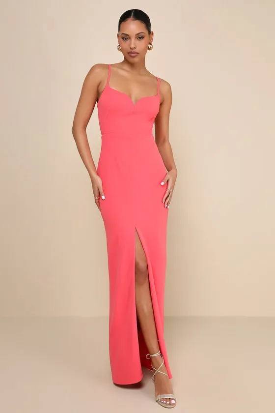 Impressive Glamour Coral Pink Sleeveless Column Maxi Dress sold by Lulus