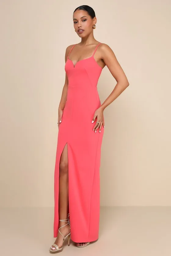 Impressive Glamour Coral Pink Sleeveless Column Maxi Dress sold by Lulus product image thumbnail 3