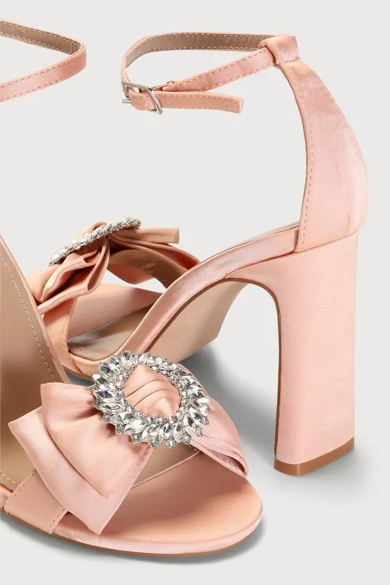 Genesisy Champagne Satin Rhinestone High Heel Sandals sold by Lulus product image thumbnail 3