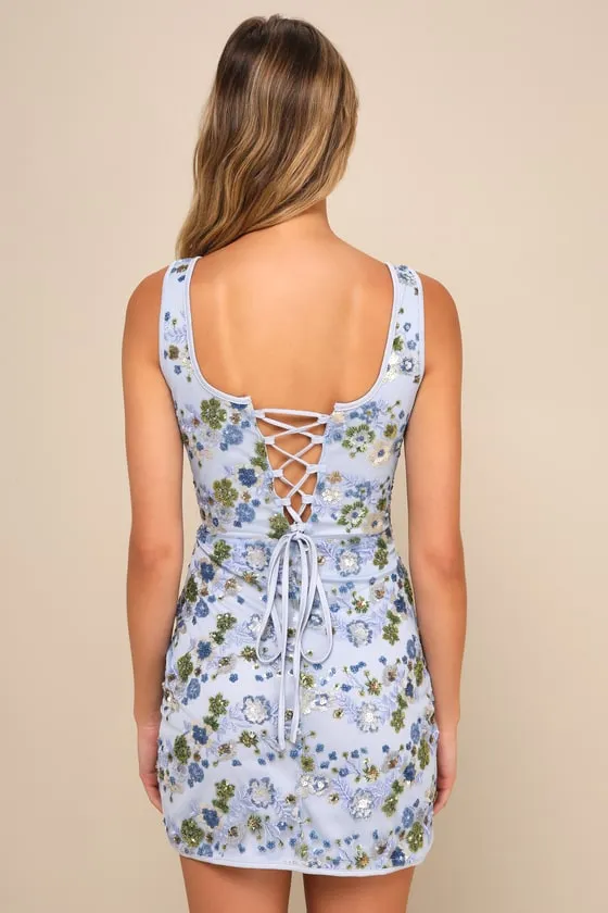 Evening Splendor Light Blue Embroidered Sequin Lace-Up Dress sold by Lulus product image thumbnail 3