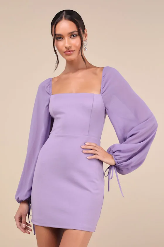 Delightful Love Lavender Lace-Up Balloon Sleeve Mini Dress sold by Lulus
