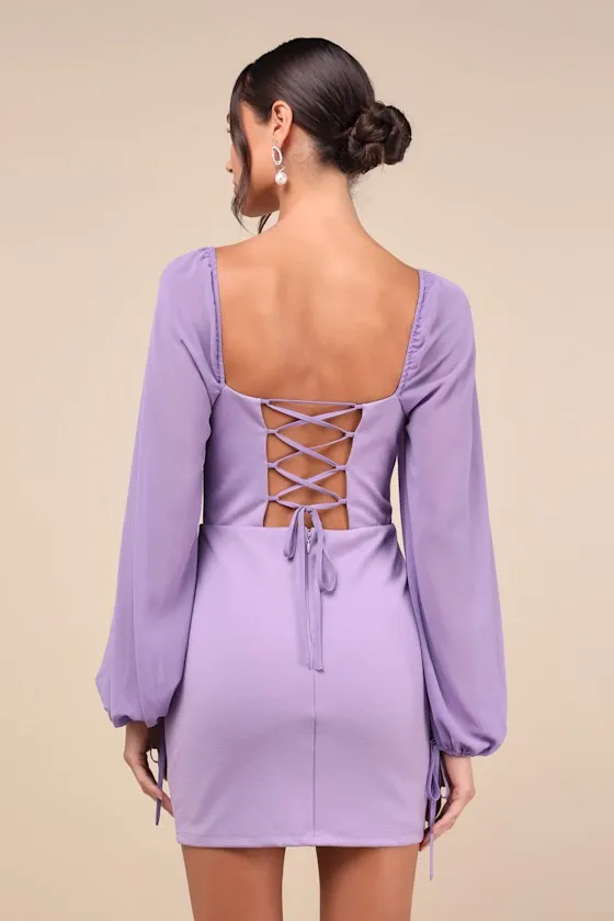 Delightful Love Lavender Lace-Up Balloon Sleeve Mini Dress sold by Lulus product image thumbnail 2