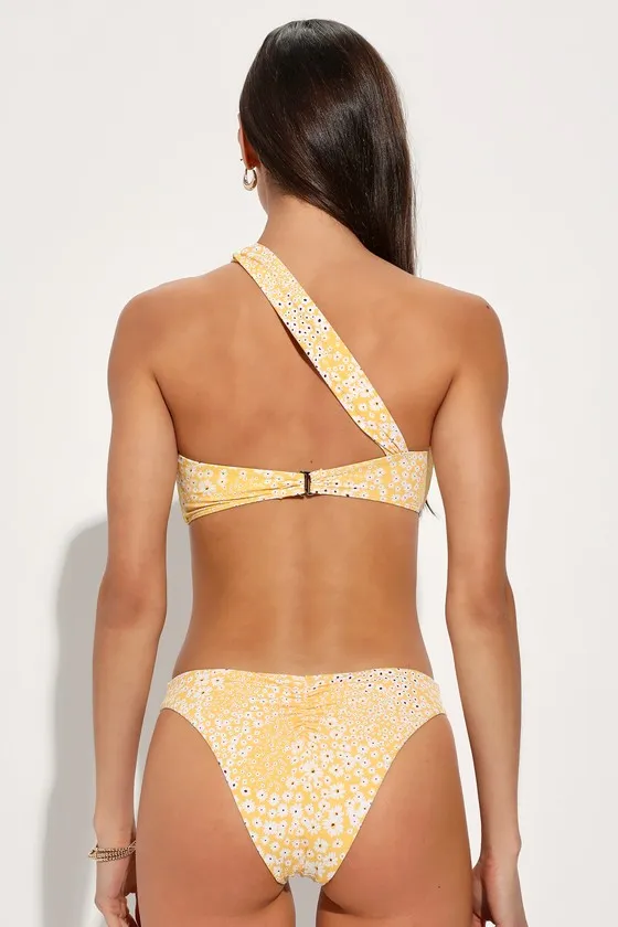 Palma Yellow Floral Cheeky Scrunch Bikini Bottoms sold by Lulus product image thumbnail 4