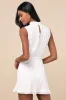 Classic Elegance White Chiffon Sleeveless Mock Neck Mini Dress sold by Lulus