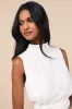 Classic Elegance White Chiffon Sleeveless Mock Neck Mini Dress sold by Lulus