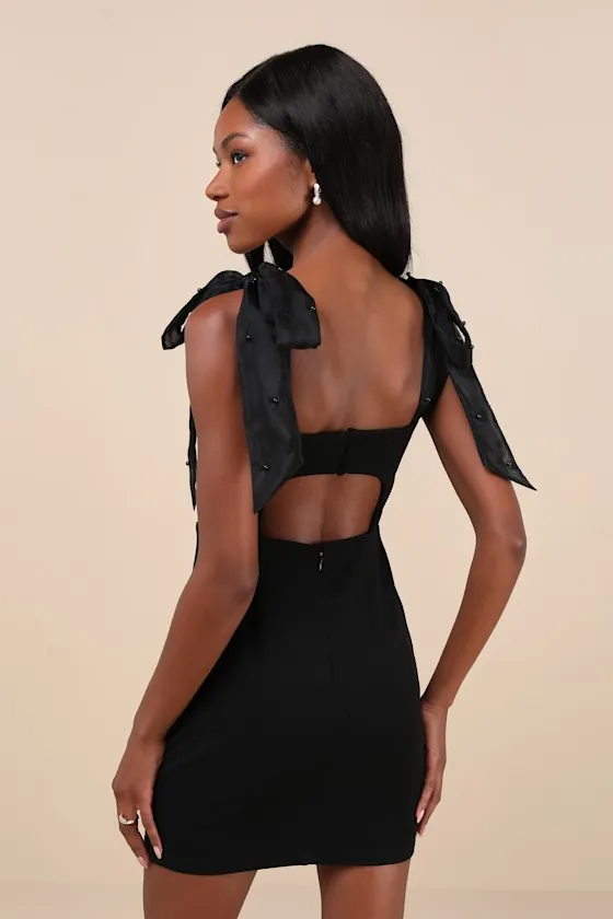 Beaming Perfection Black Beaded Organza Tie-Strap Mini Dress sold by Lulus product image thumbnail 3